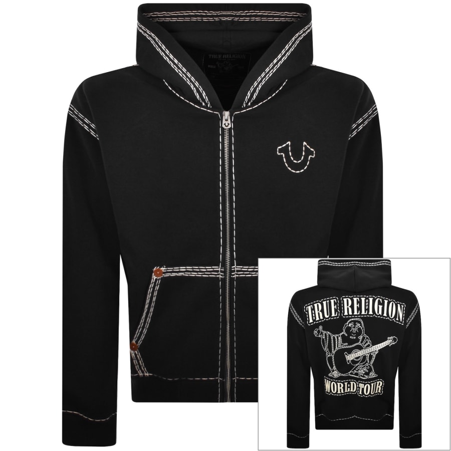 True Religion Zip Up Hoodie Jet Black | Mainline Menswear us